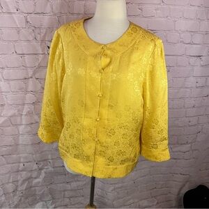 doncaster Yellow Floral silk Blouse sz XL (no size tag read description)